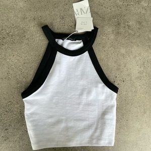 Wmns Zara white halter crop top w/black collar Size S NWT